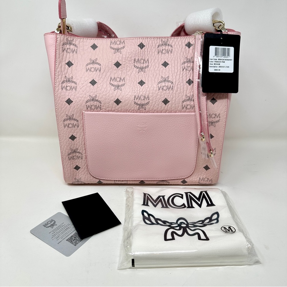 MCM Aren Women Leather Shoulder Bag Crossbody Handbag powder pink color
